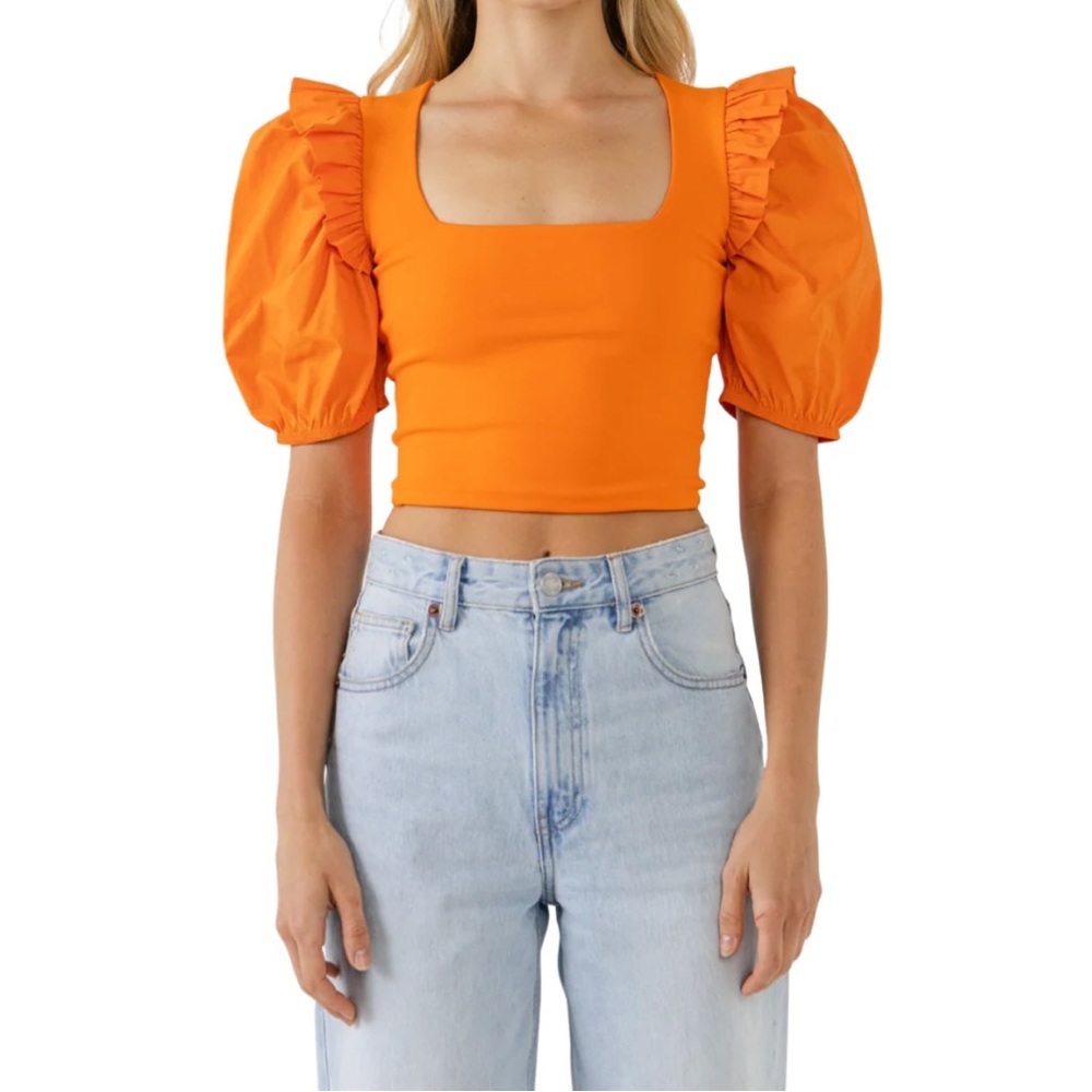 NWOT Zara Vibrant Orange Puff Sleeve Blouse